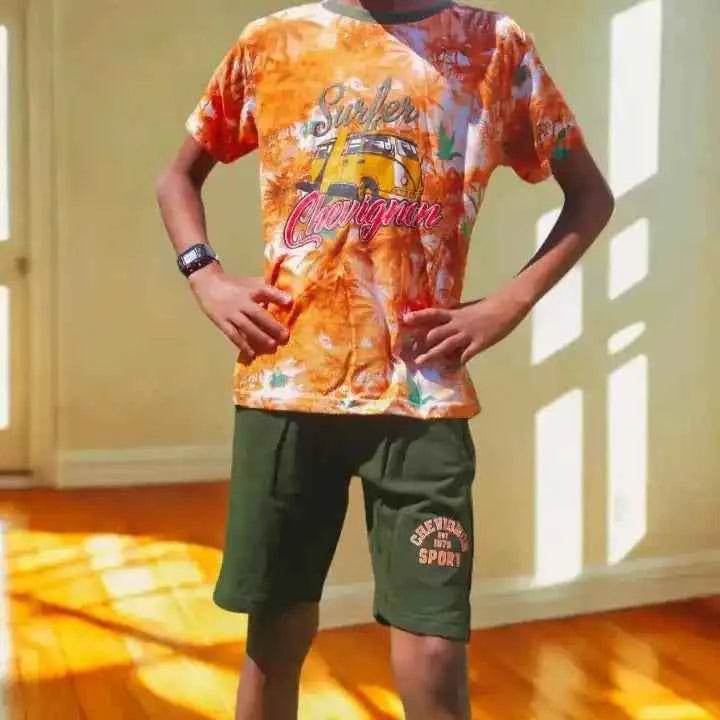 Ensemble Enfant Short & T-shirt Chevignon Orange – 100% Coton - Reunivente.re