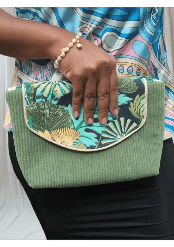 Pochette en Tissu Fait Main - Floral Vert - Reunivente.re