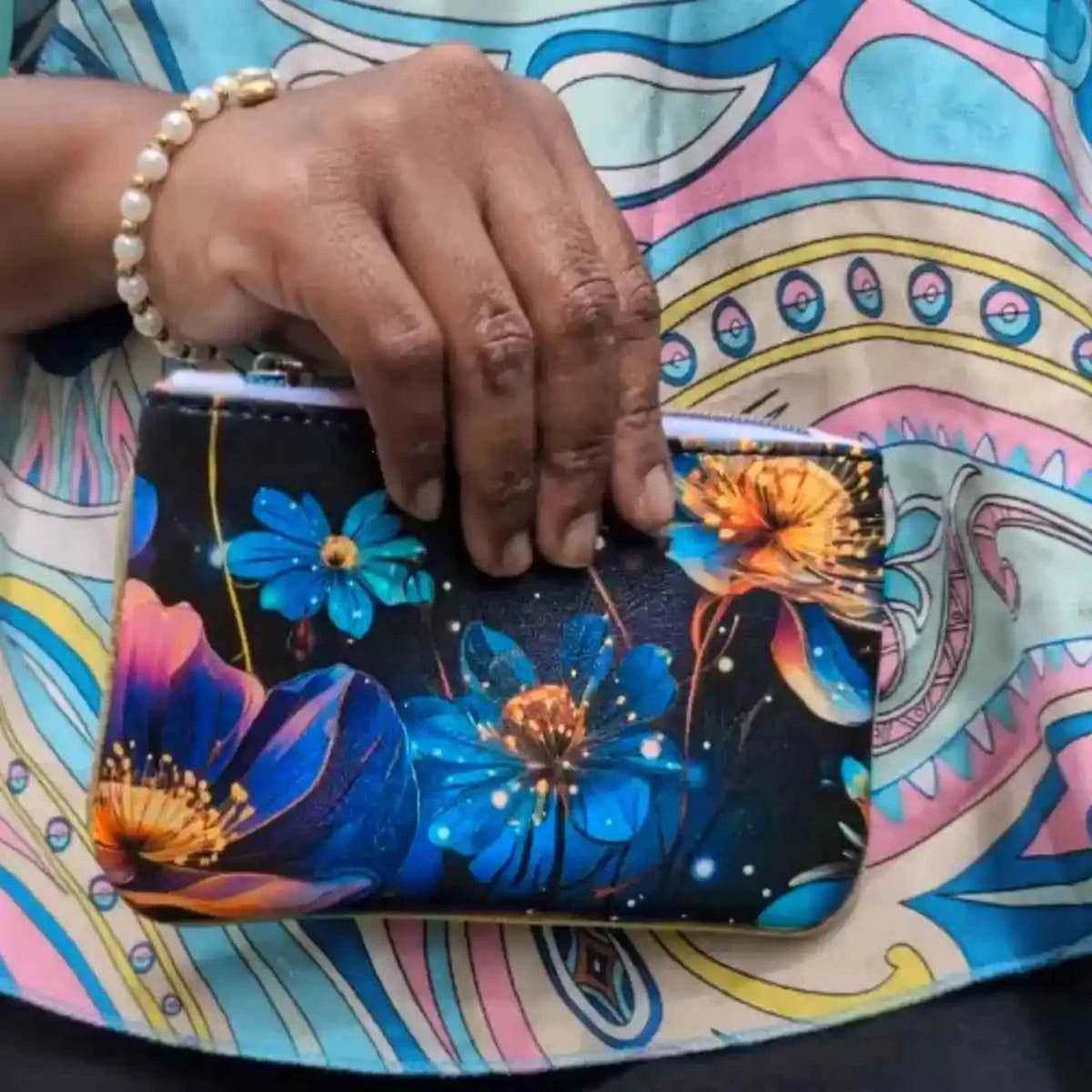 Porte-monnaie femme floral noir - Reunivente.re