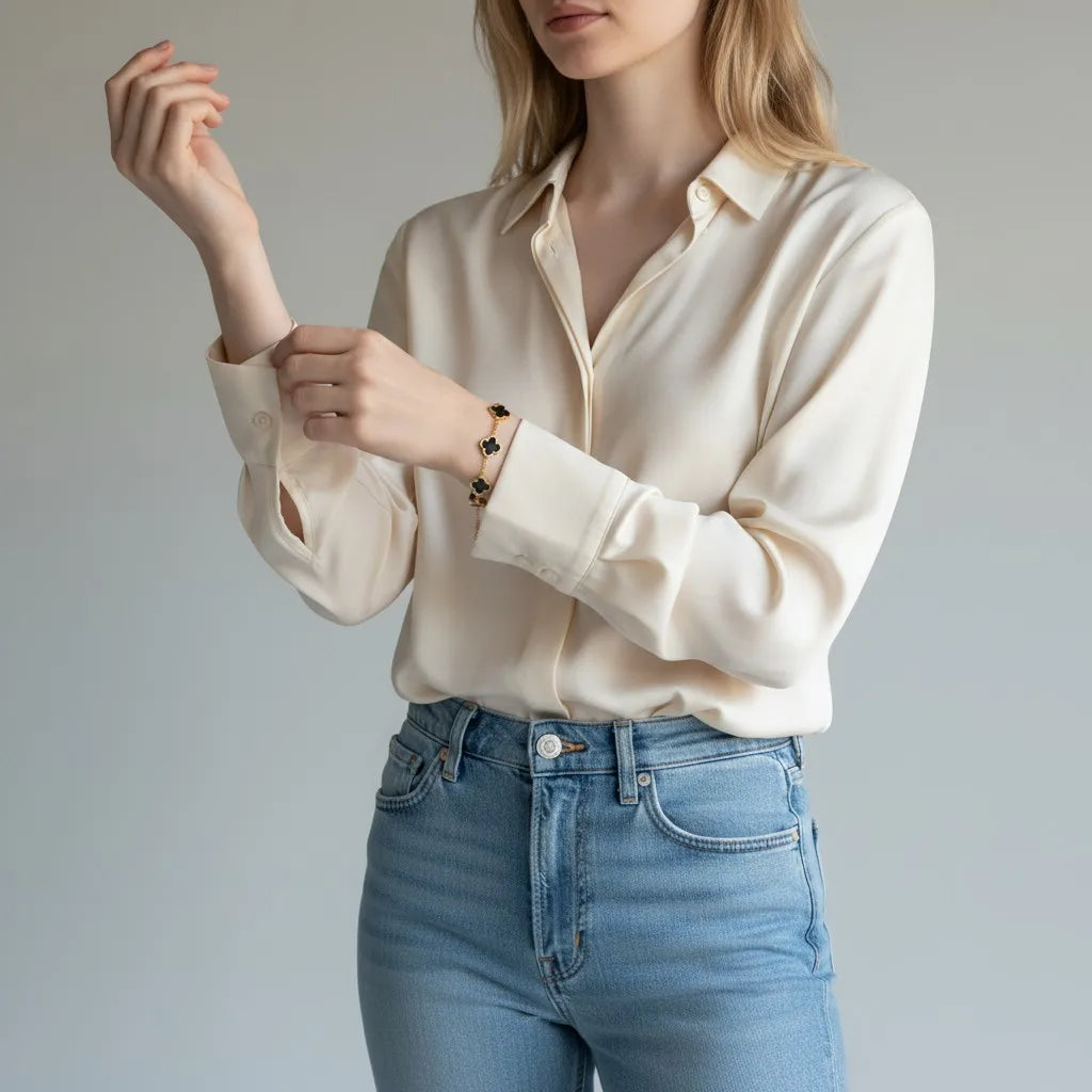 Bracelet Fleur Blanc Acier Inoxydable 20cm - Saint Denis 974 Réunion