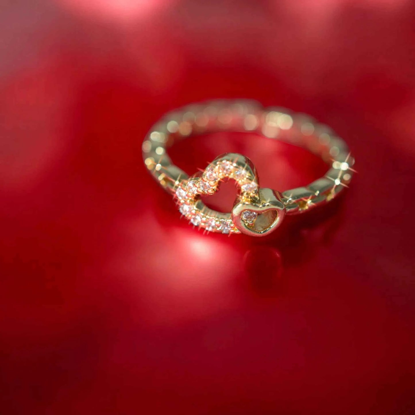 Bague Cœur Zirconium plaqué or - Réglable La Réunion