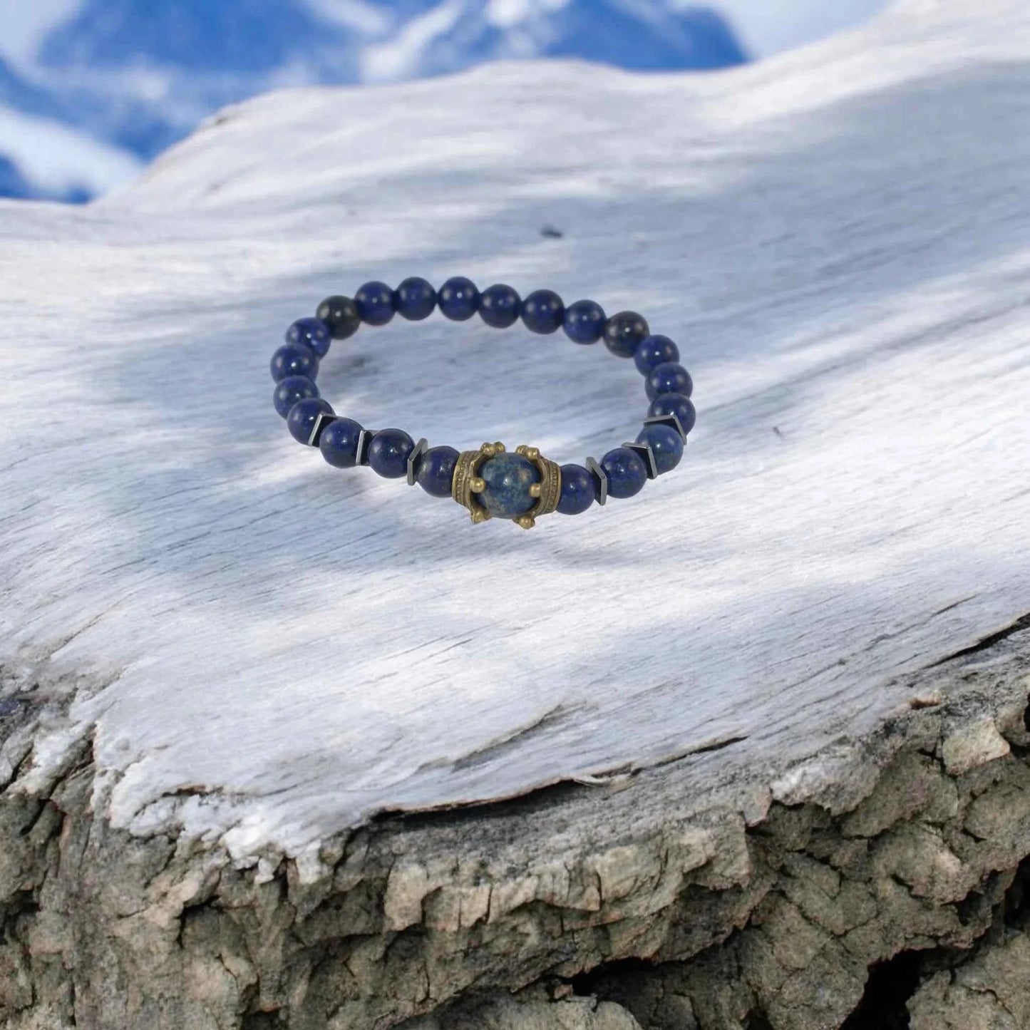 Bracelet Homme Lapis Lazuli Couronne - Pierre Impériale Royale La Réunion
