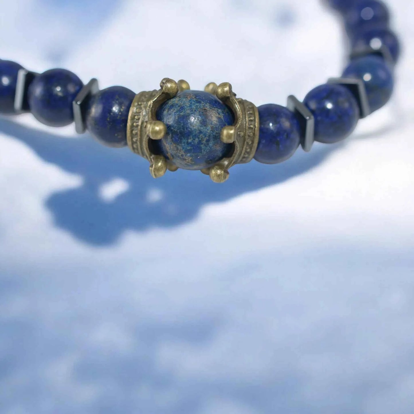 Bracelet Homme Lapis Lazuli Couronne - Pierre Impériale Royale La Réunion
