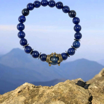 Bracelet Homme Lapis Lazuli Couronne - Pierre Impériale Royale La Réunion