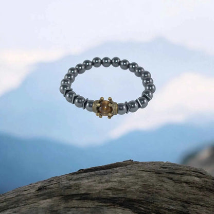 Bracelet Homme Hématite Œil de Tigre Couronne - Pierre Naturelle La Réunion