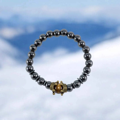 Bracelet Homme Hématite Œil de Tigre Couronne - Pierre Naturelle La Réunion
