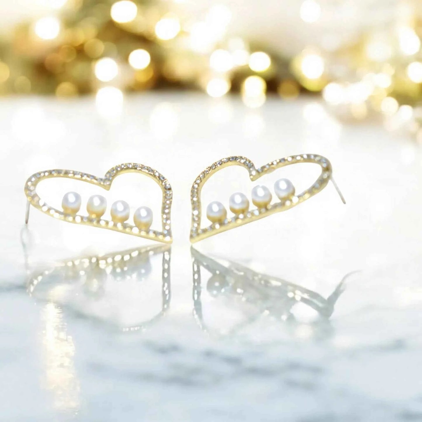 Boucles d'Oreilles Cœur Perles et imitation Diamants - Bijoux Mariage Femme La Réunion