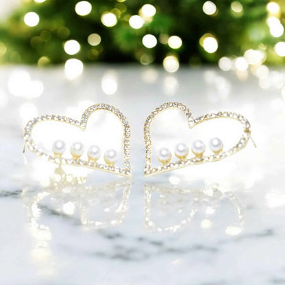 Boucles d'Oreilles Cœur Perles et imitation Diamants - Bijoux Mariage Femme La Réunion
