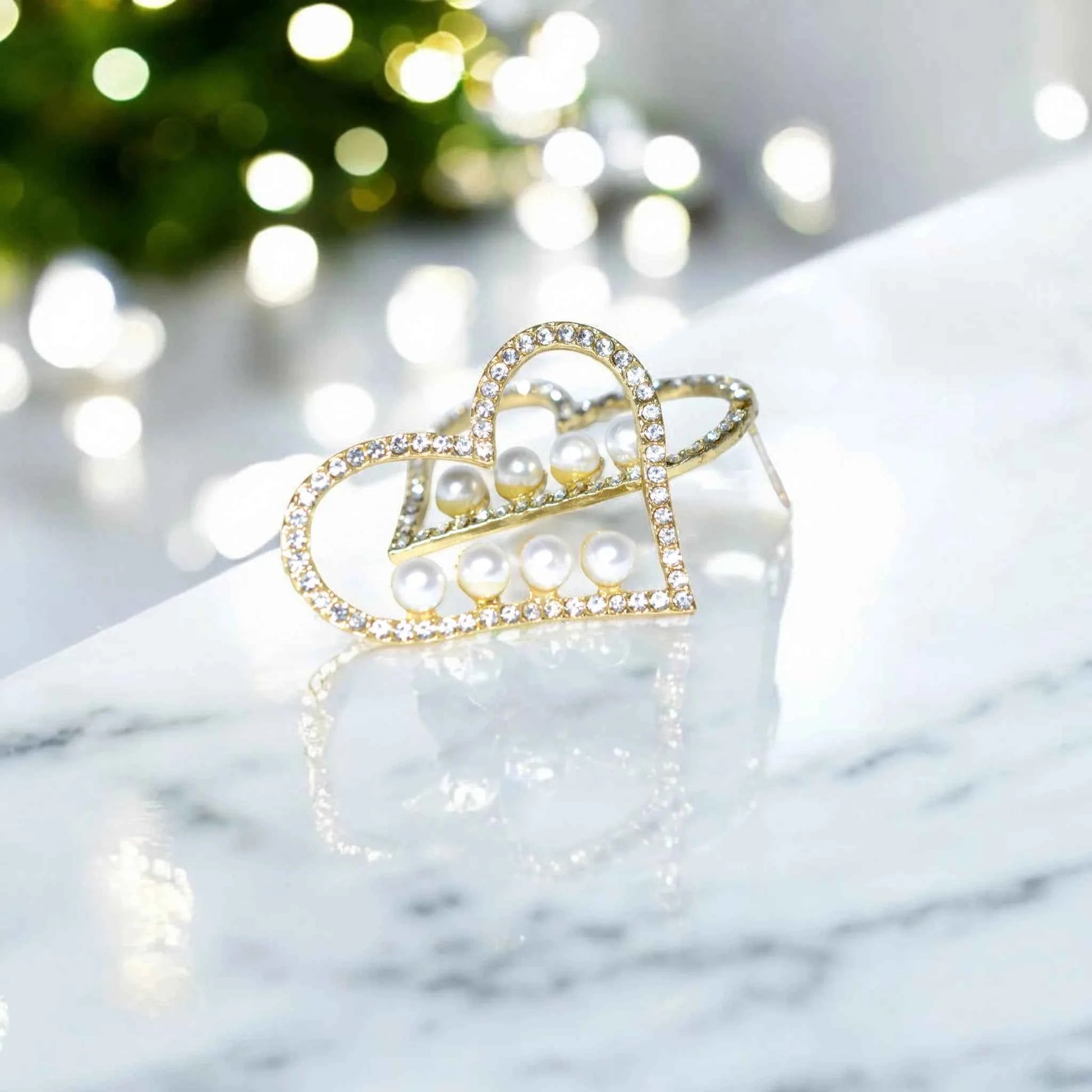 Boucles d'Oreilles Cœur Perles et imitation Diamants - Bijoux Mariage Femme La Réunion