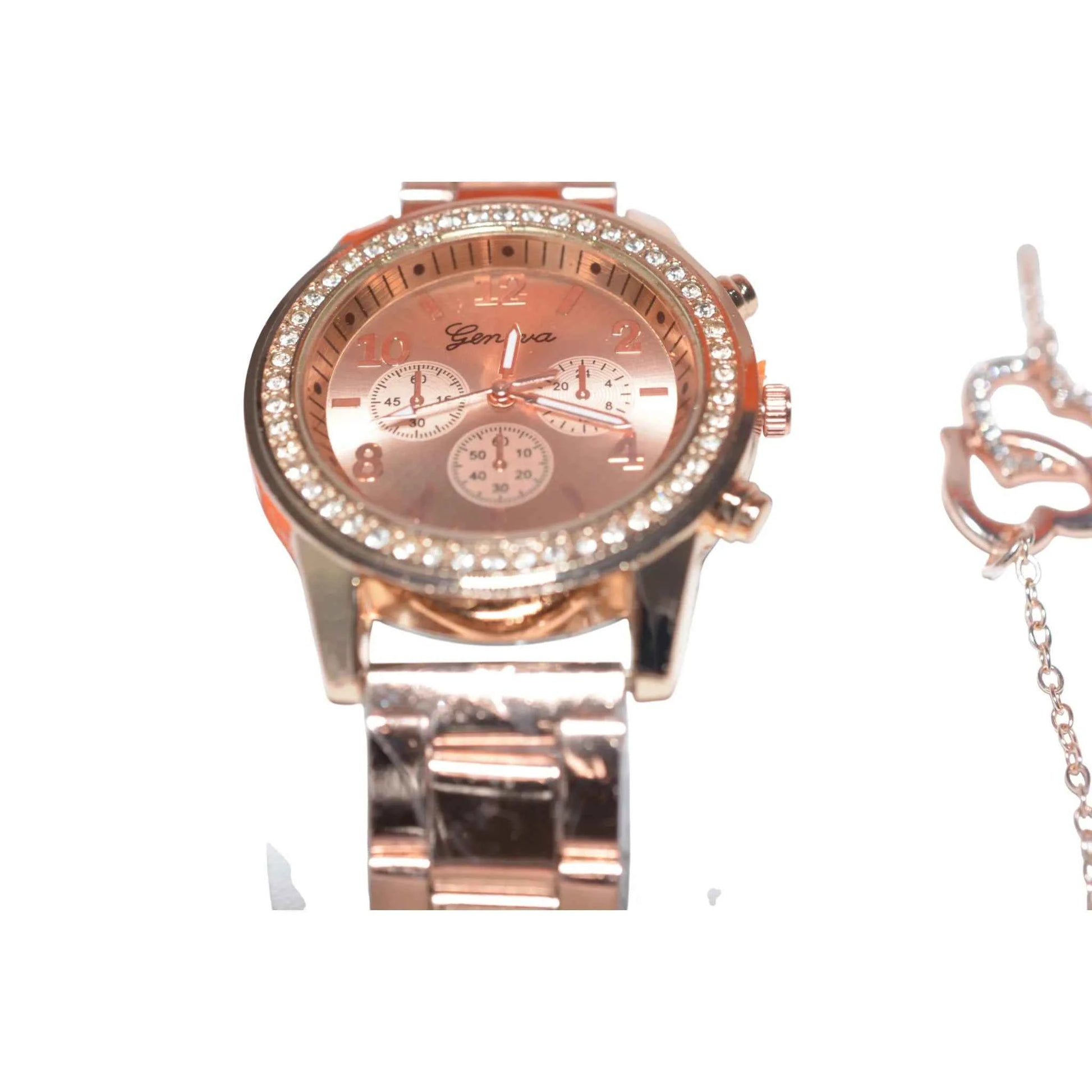 Coffret Cadeau Bijoux Femme 5 Pièces - Montre Bracelet Collier Bague Boucles d'Oreilles Doré La Réunion