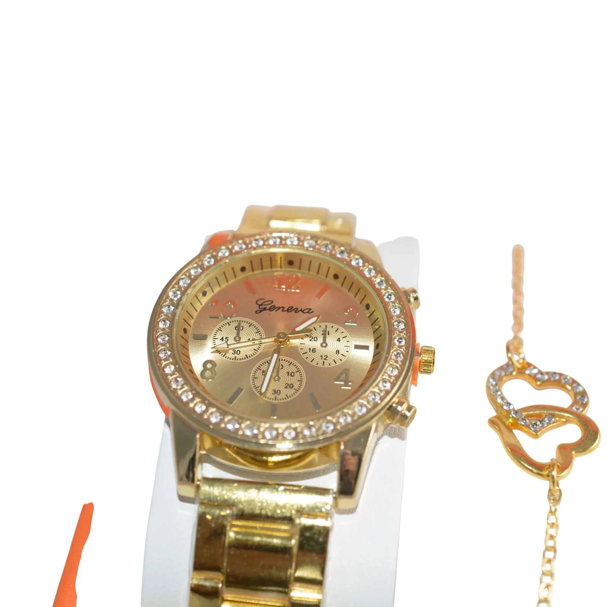 Coffret Cadeau Bijoux Femme 5 Pièces - Montre Bracelet Collier Bague Boucles d'Oreilles Doré La Réunion