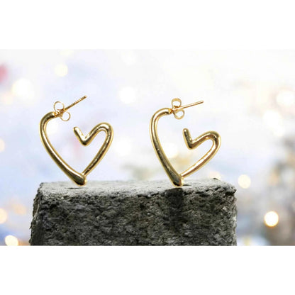 Boucles d'Oreilles Cœur Plaqué Or - Acier Inoxydable 304 Femme La Réunion