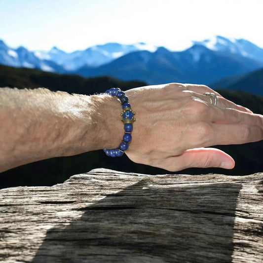 Bracelet Homme Lapis Lazuli Couronne - Pierre Impériale Royale La Réunion