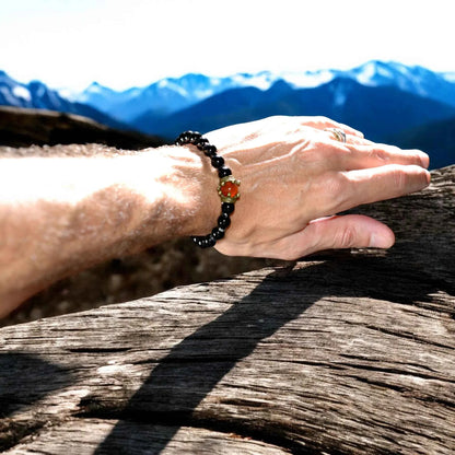 Bracelet Homme Onyx Agate Rouge Couronne - Pierre Naturelle Royale La Réunion