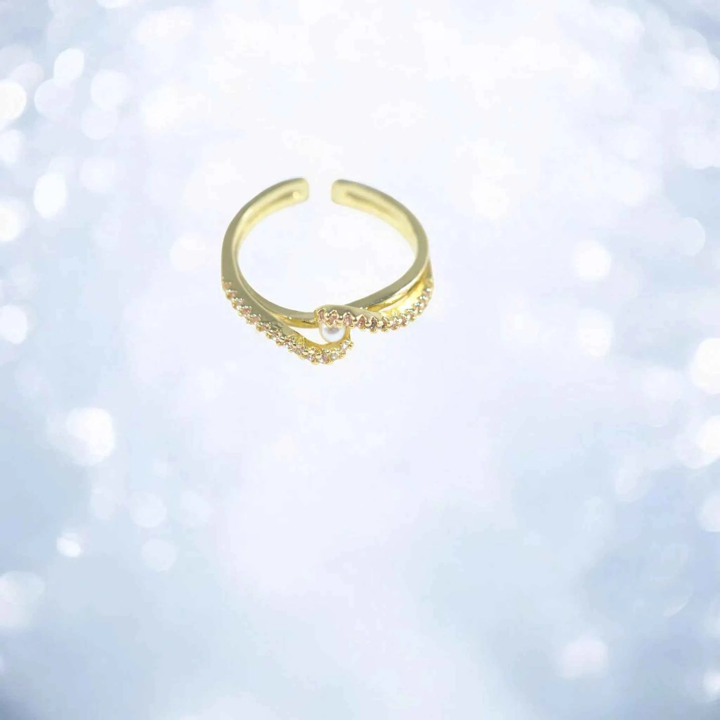 Bague réglable avec perle - Style géométrique