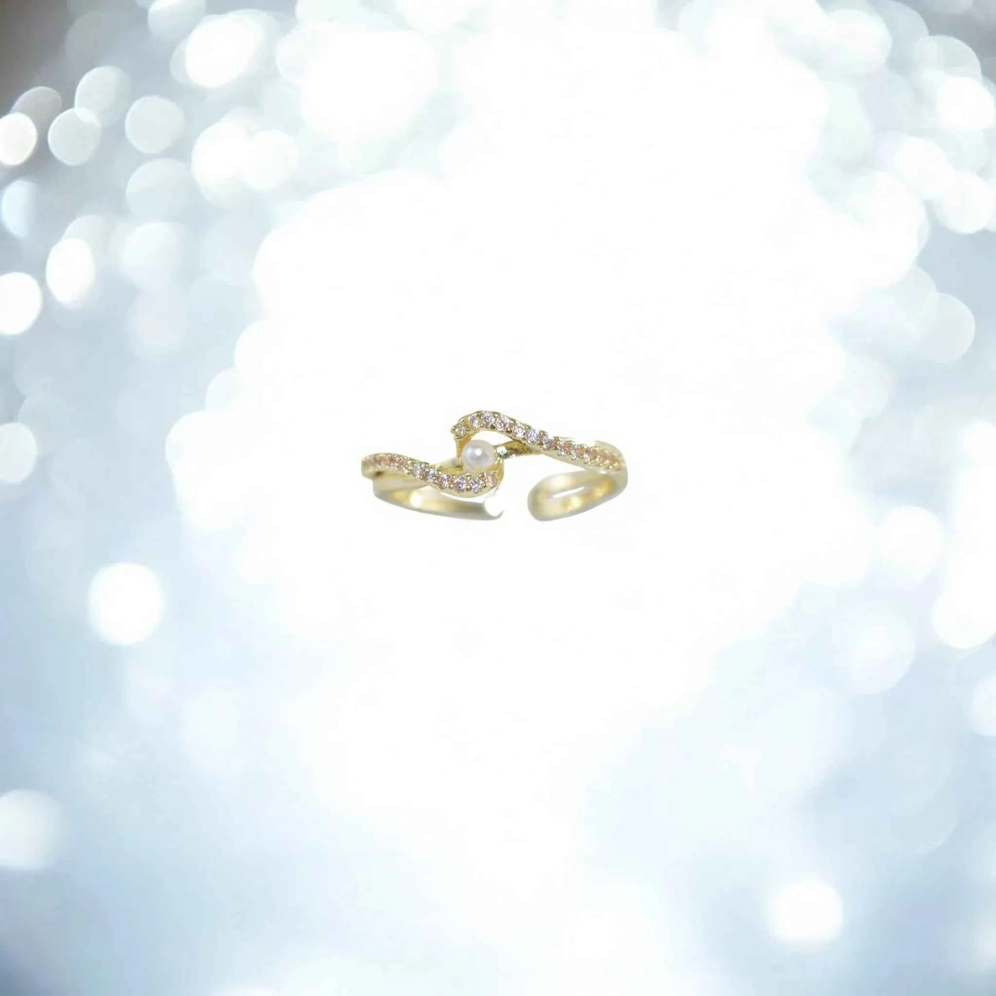 Bague réglable avec perle - Style géométrique