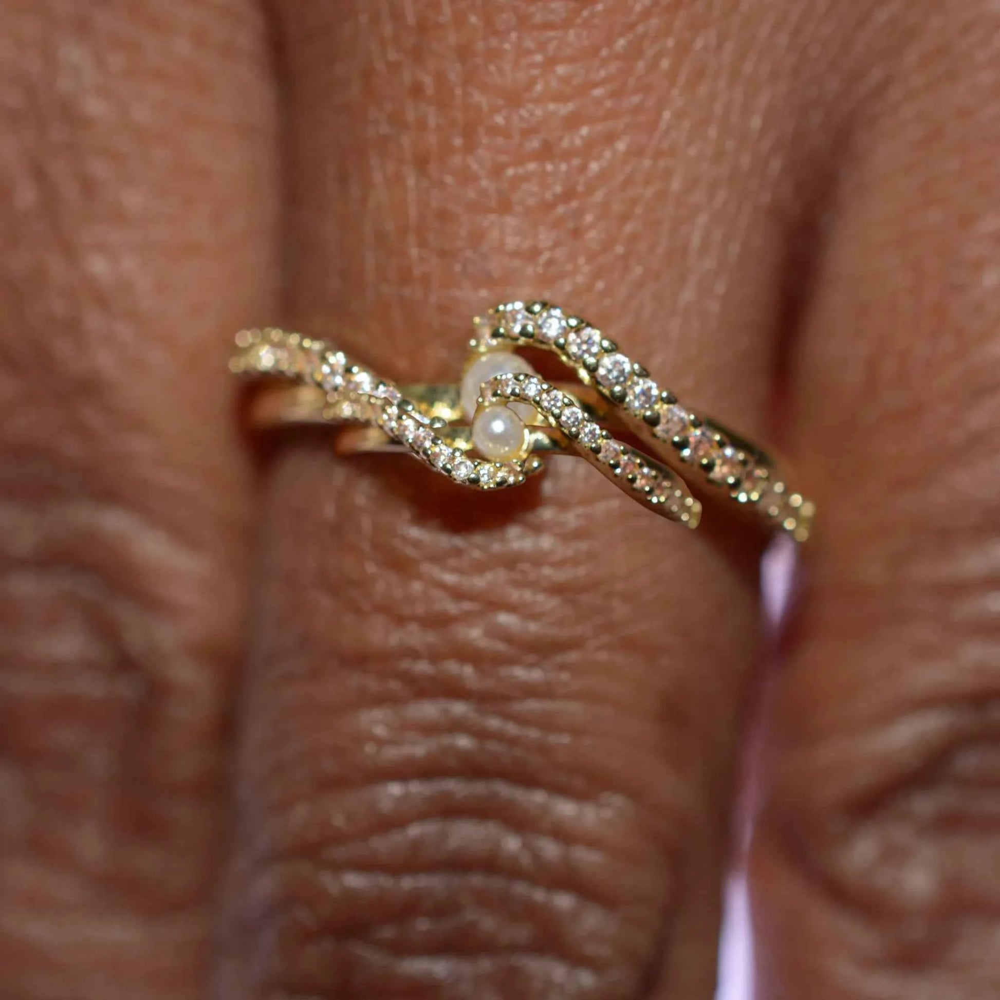 Bague réglable avec perle - Style géométrique