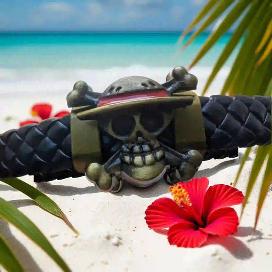 Bracelet Pirate Tendance – Cuir Noir| Style manga La Réunion - reunivente.re