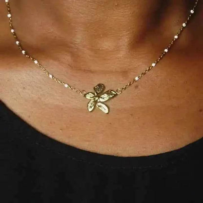 Collier Fleur Tropicale en Acier Inoxydable - Reunivente.re