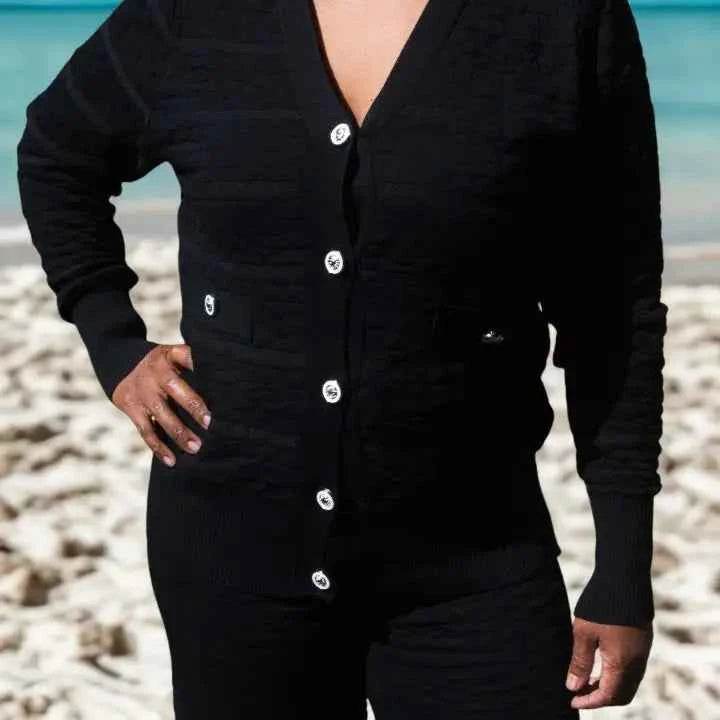 Ensemble 2 pièces noir – Pantalon large & gilet boutonné (Taille unique) - reunivente.re