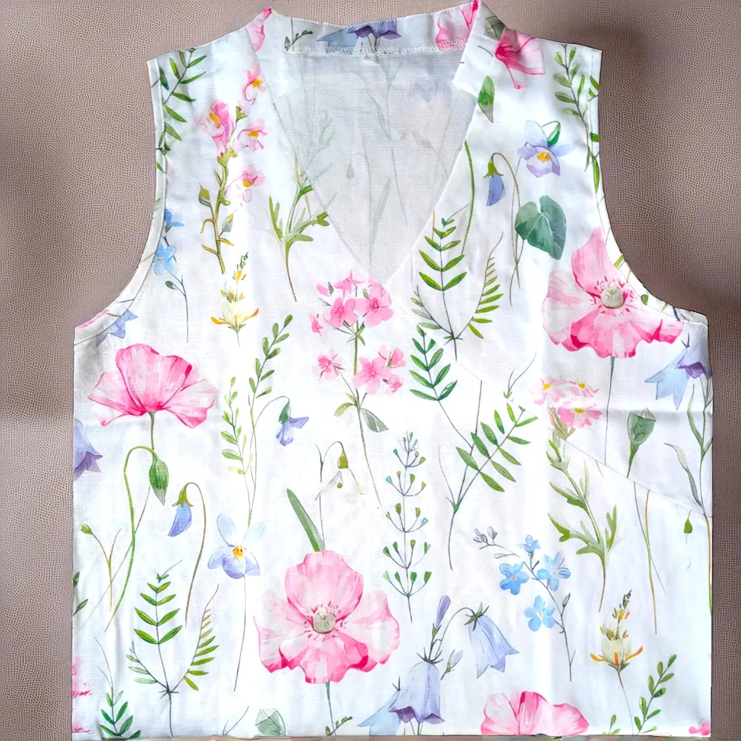 Haut à fleurs col ouvert blanc – coton & viscose légère - reunivente.re