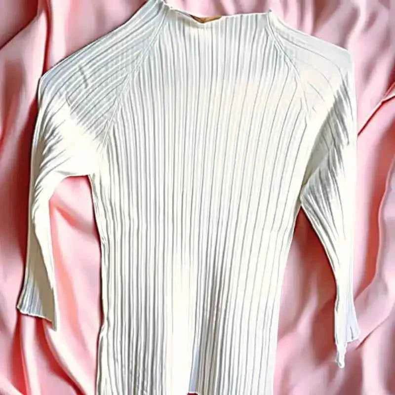 Haut Femme Maille Côtelée Blanche Manches 3/4 Extensible - Reunivente.re