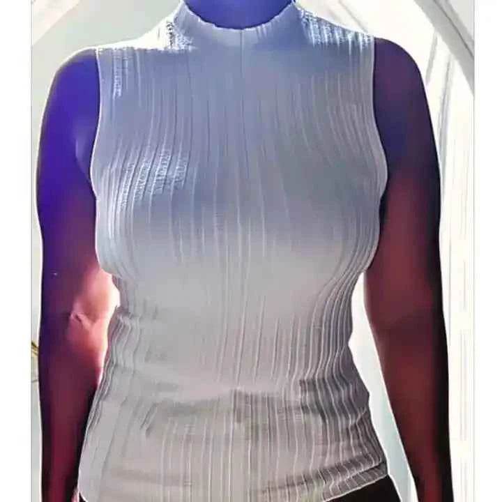 Haut sans manches blanc en maille côtelée – Taille unique – Style tropical chic à La Réunion - Reunivente.re