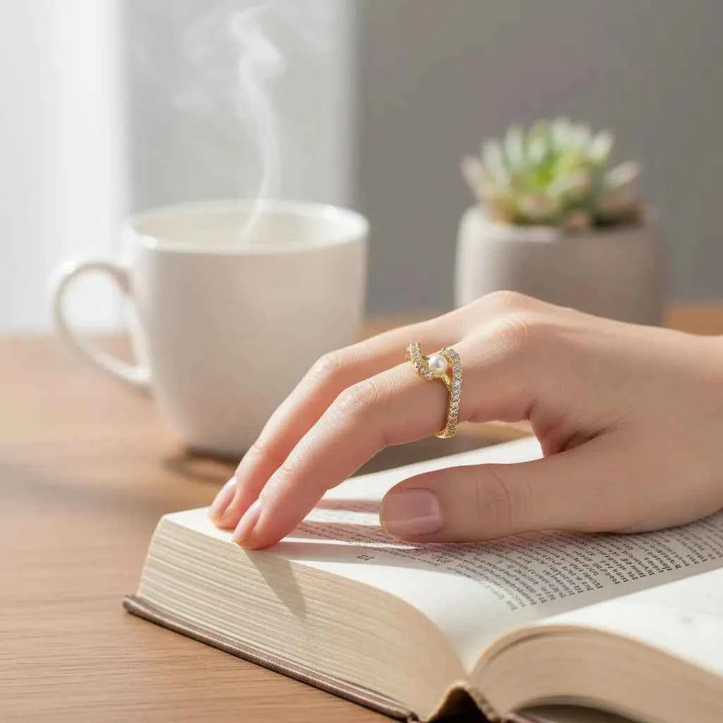 Bague réglable avec perle - Style géométrique