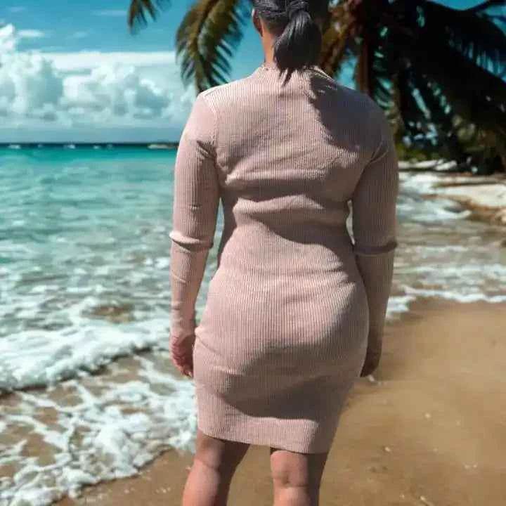 Robe moulante beige – Élégance tropicale - Reunivente.re