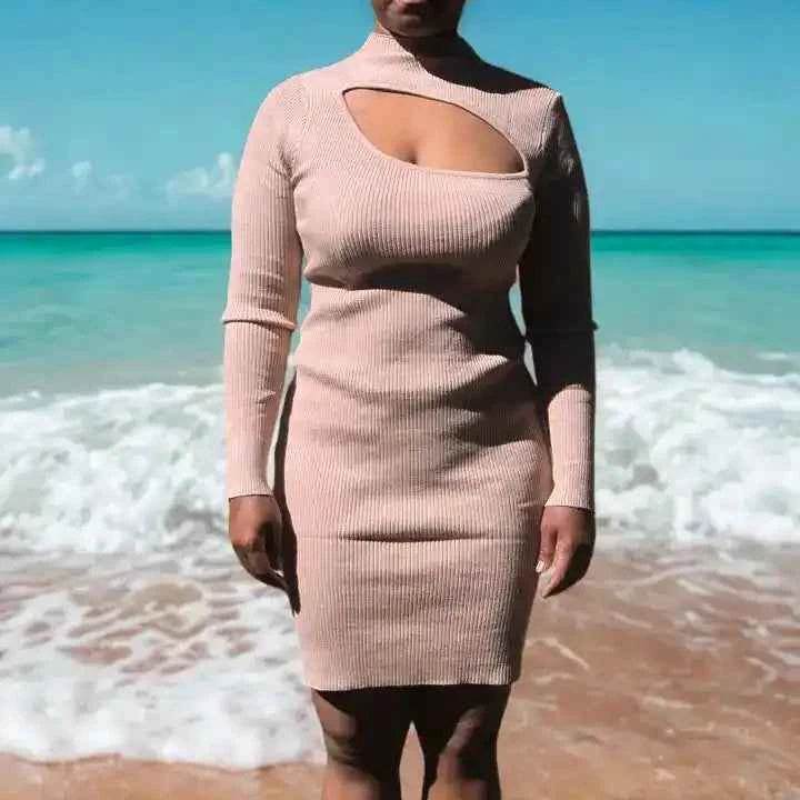 Robe moulante beige – Élégance tropicale - Reunivente.re