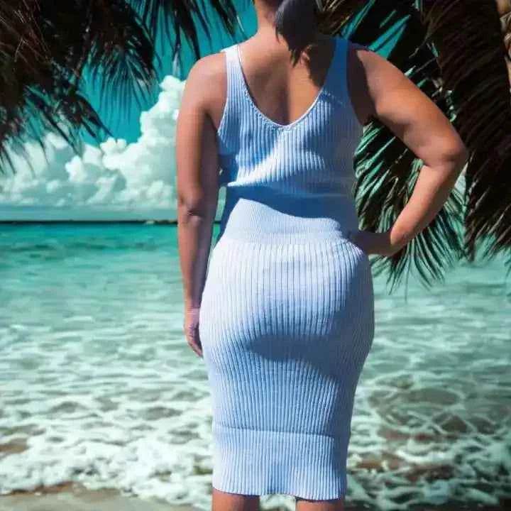 Robe moulante bleu  – Fraîcheur tropicale - Reunivente.re