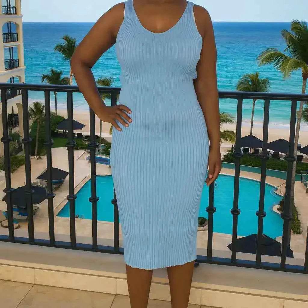 Robe moulante bleu  – Fraîcheur tropicale - Reunivente.re
