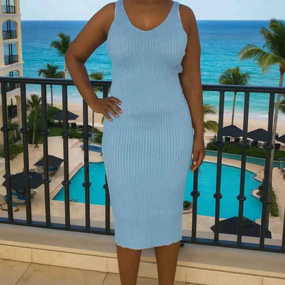 Robe moulante bleu  – Fraîcheur tropicale - Reunivente.re