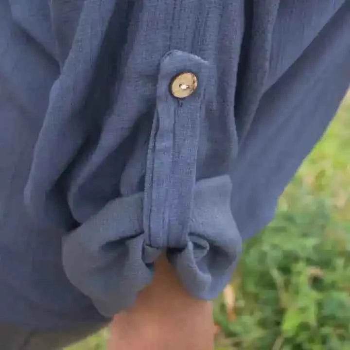 Top à boutons en viscose bleu marine + collier – Élégance tropicale - Reunivente.re